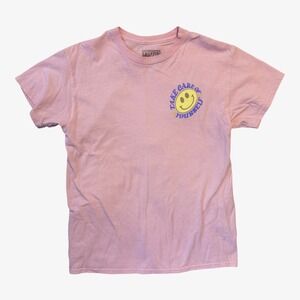 Take Care Of Yourself Smiley Face Graphic Oversized T-Shirt Pink Women Small